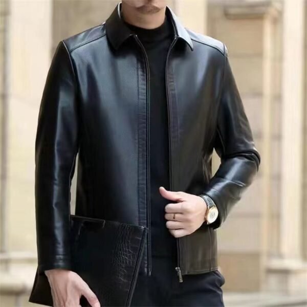 Leather Jacket For Middle-aged Men Leather Clothing With Stand Collar Men Fleece-lined - Image 10