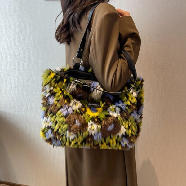 Winter Plush Bags Women Flowers Shoulder Bag Handbag - Image 6