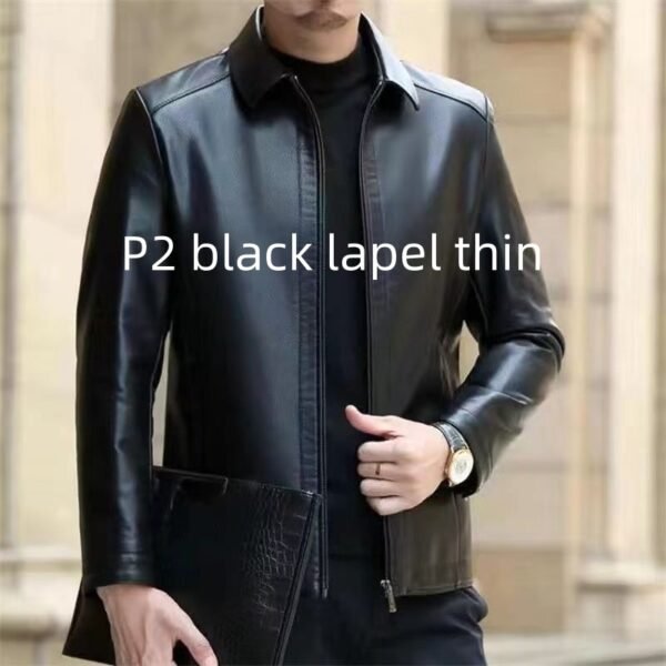 Leather Jacket For Middle-aged Men Leather Clothing With Stand Collar Men Fleece-lined - Image 7