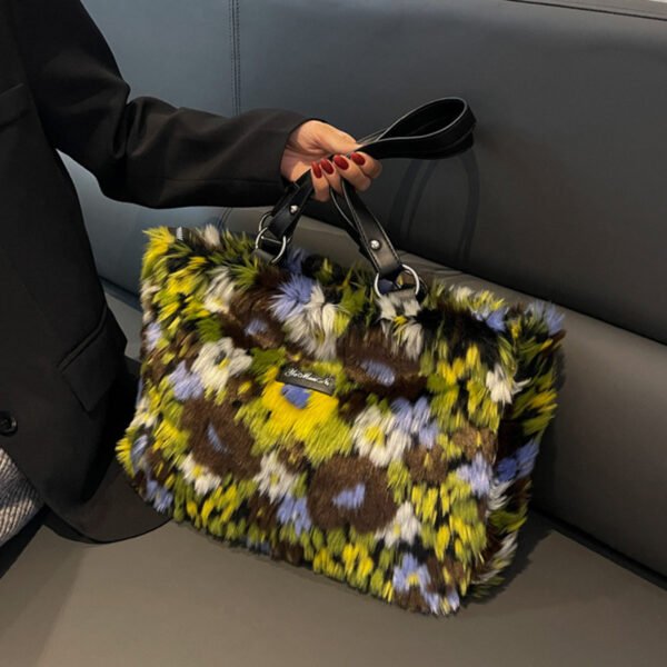 Winter Plush Bags Women Flowers Shoulder Bag Handbag - Image 3